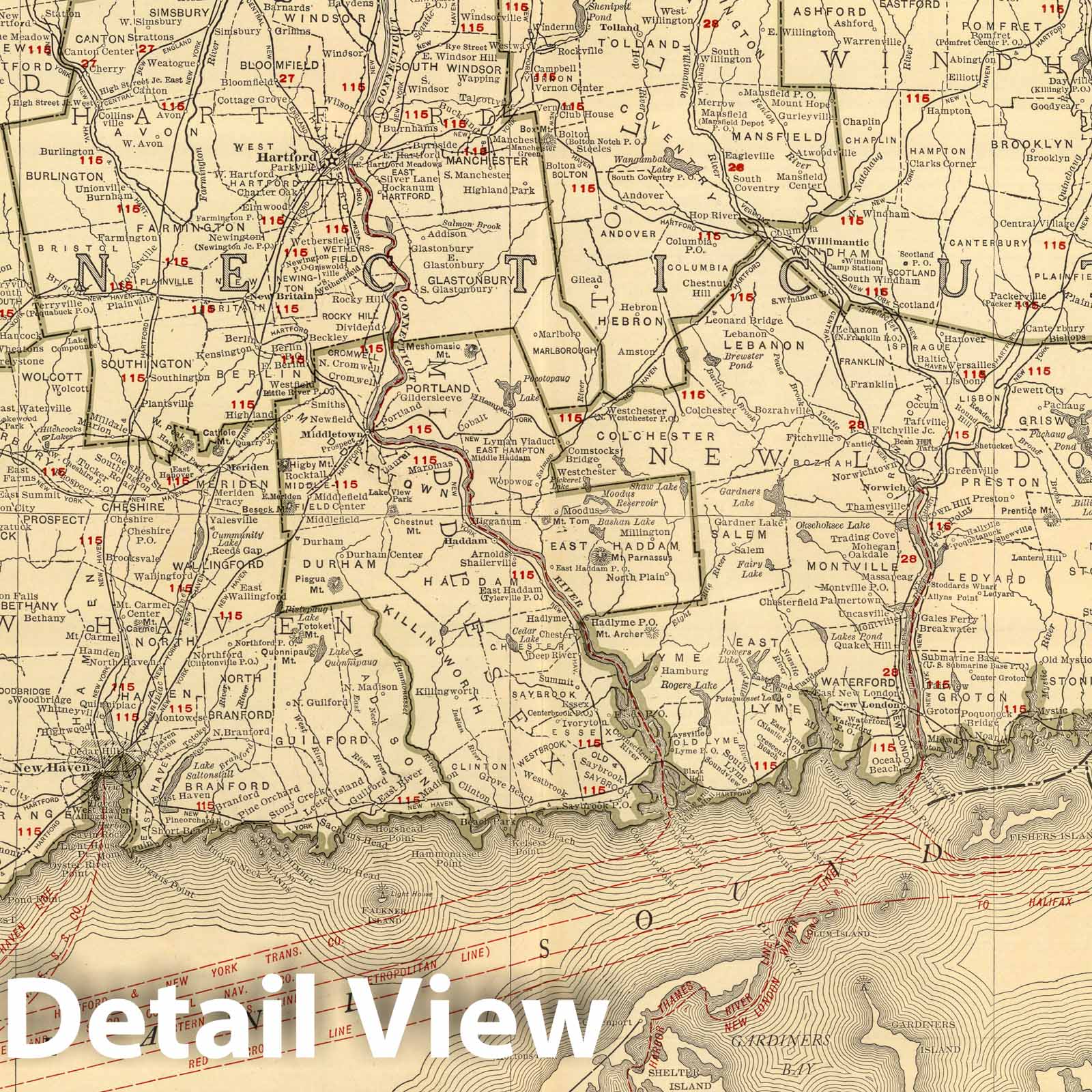 Connecticut - Railroad Map, 1924 - Historical Map Print