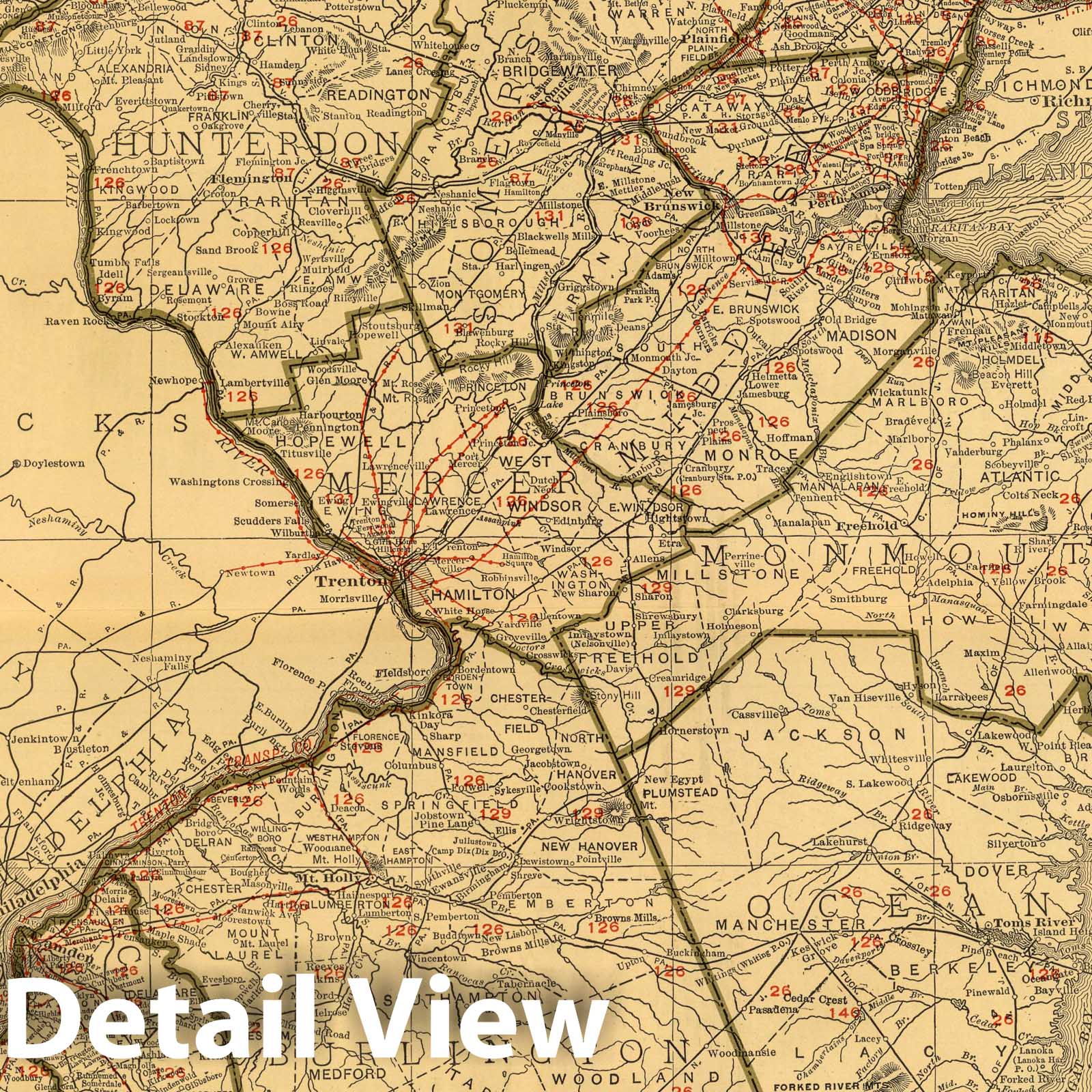 New Jersey - Railroad Map, 1924 - Historical Map Print