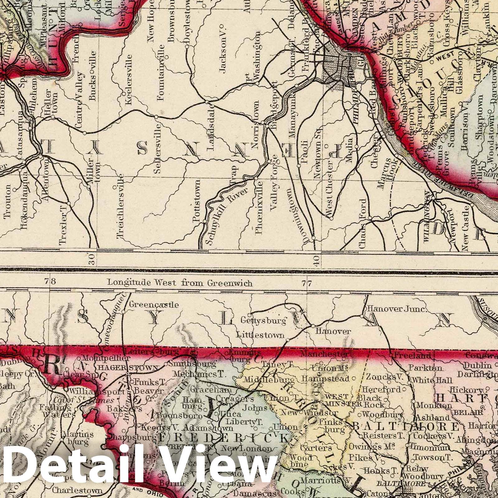 Maryland, Delaware, and New Jersey, 1874 - Historical County Map Print