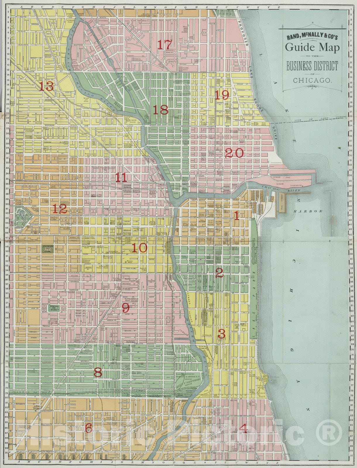Historic Map : Guide Book - 1875 Guide Map Of Chicago - Vintage Wall Art