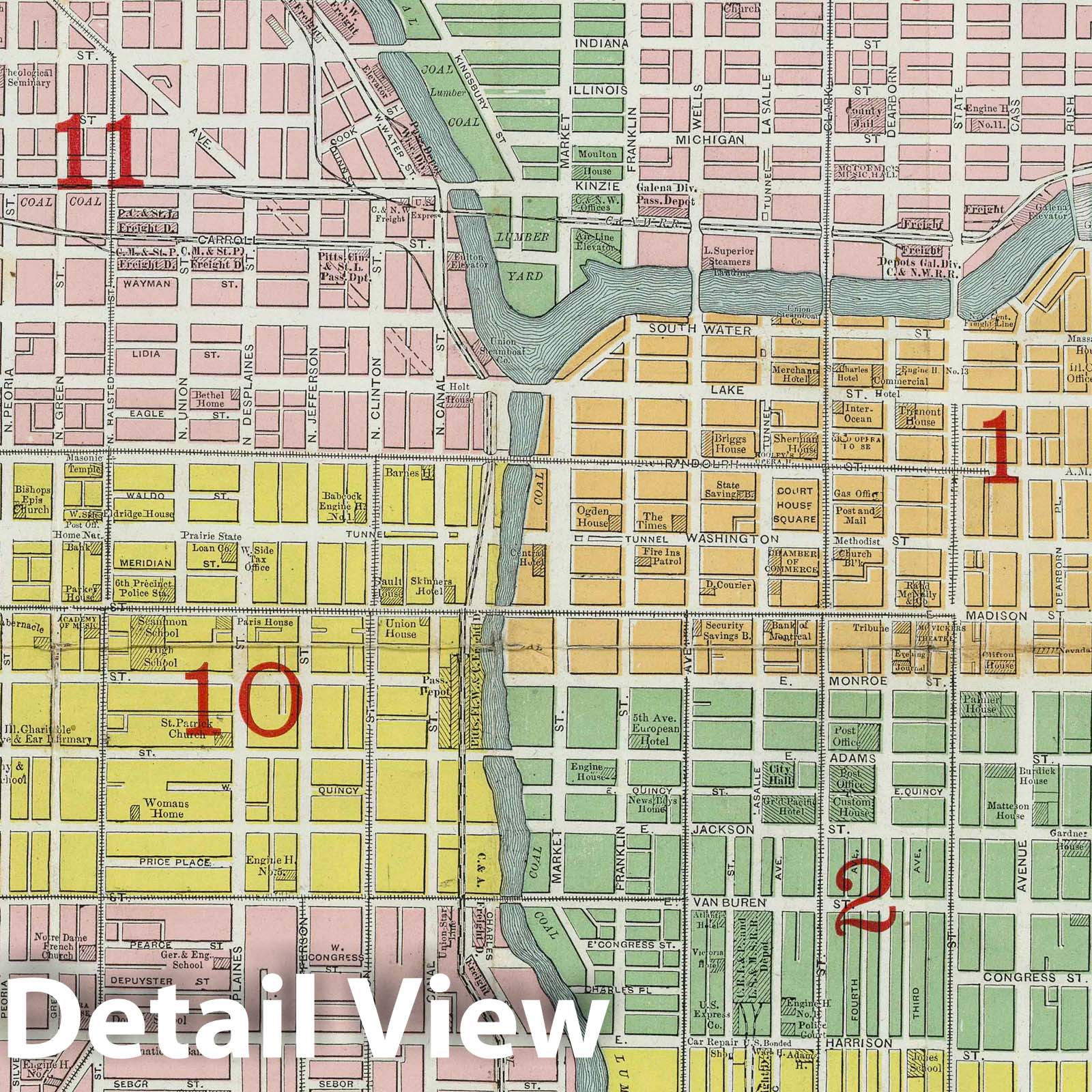 Chicago, Illinois 1875 - Historical City Plan Map Print