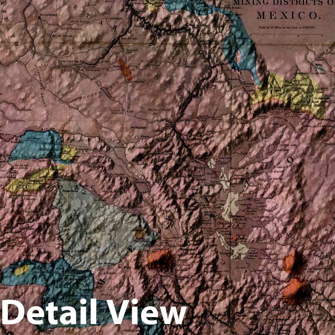 Mexico Mining Districts and Volcanic Regions - Geologic Map, 1864