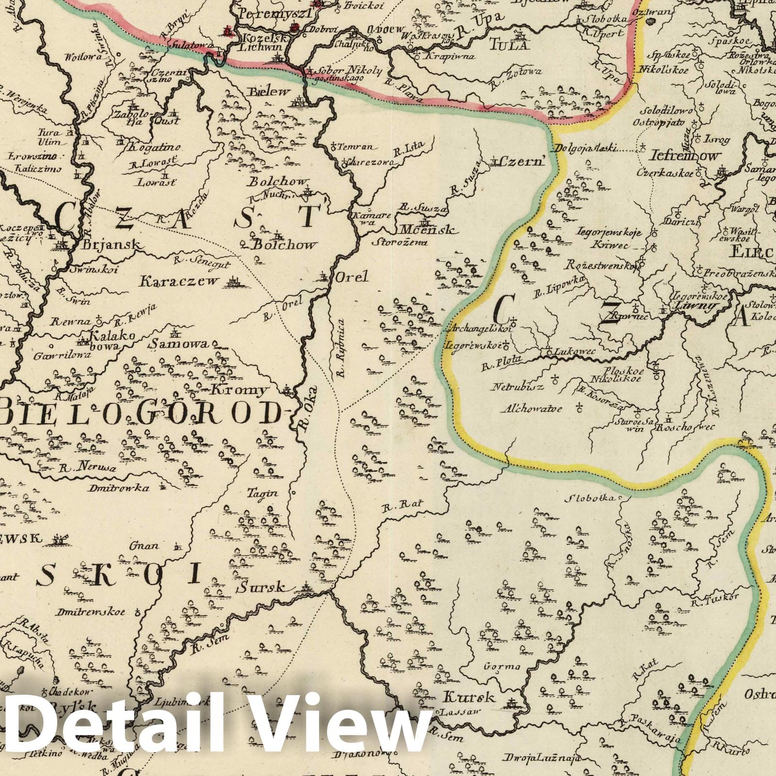 Smolensk, Voronezh, and Kiov Gubernia, Russia - Road Map, 1745