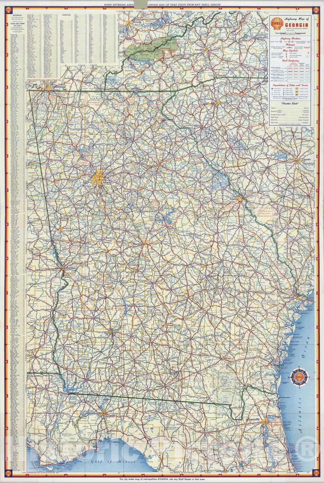 Historic Map : National Atlas - 1956 Shell Highway Map of Georgia. - Vintage Wall Art