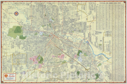 Historic Map : National Atlas - 1951 Shell Street Map of Houston. - Vintage Wall Art