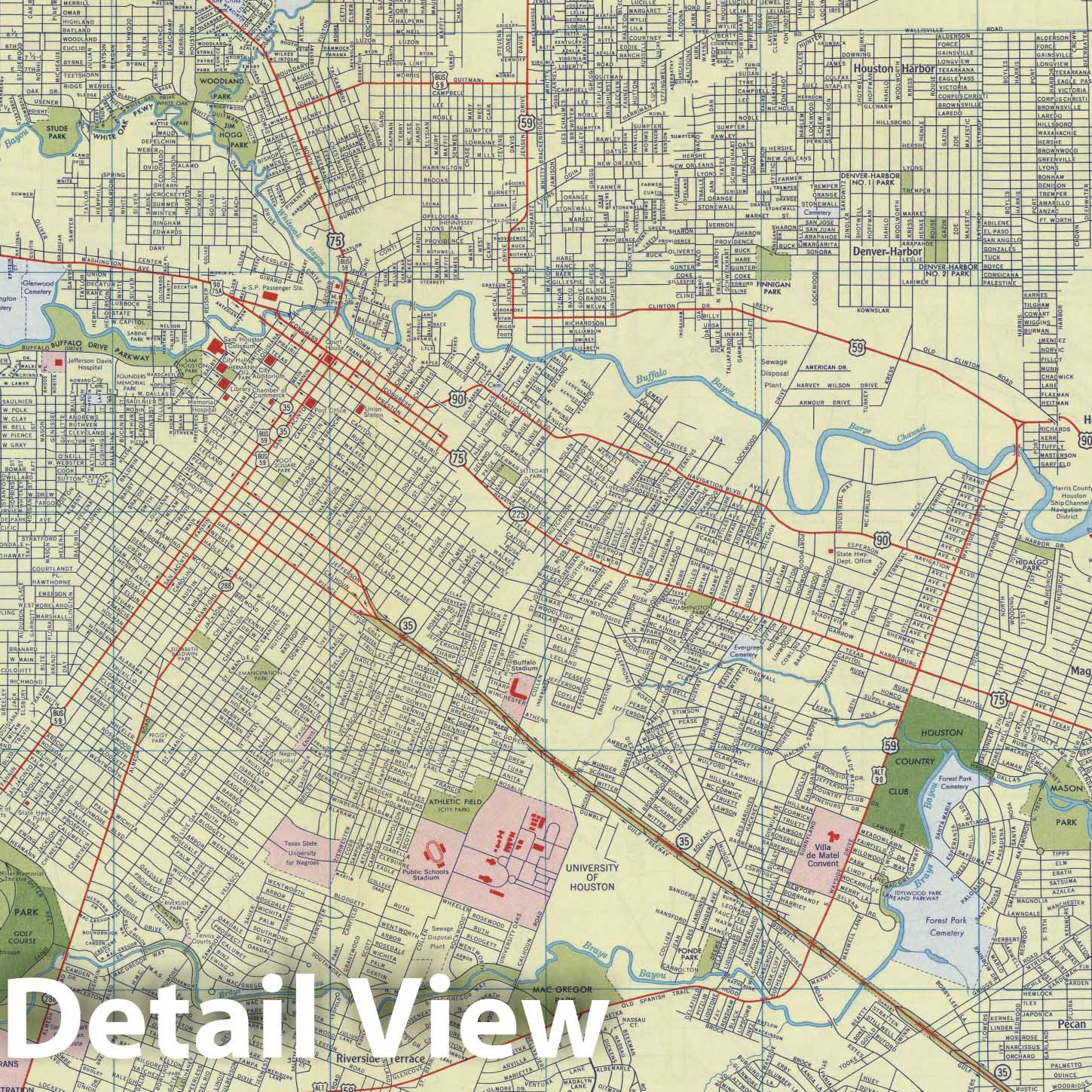 Houston, Texas - Road Map, 1951 - Shell Atlas Historical Map Print