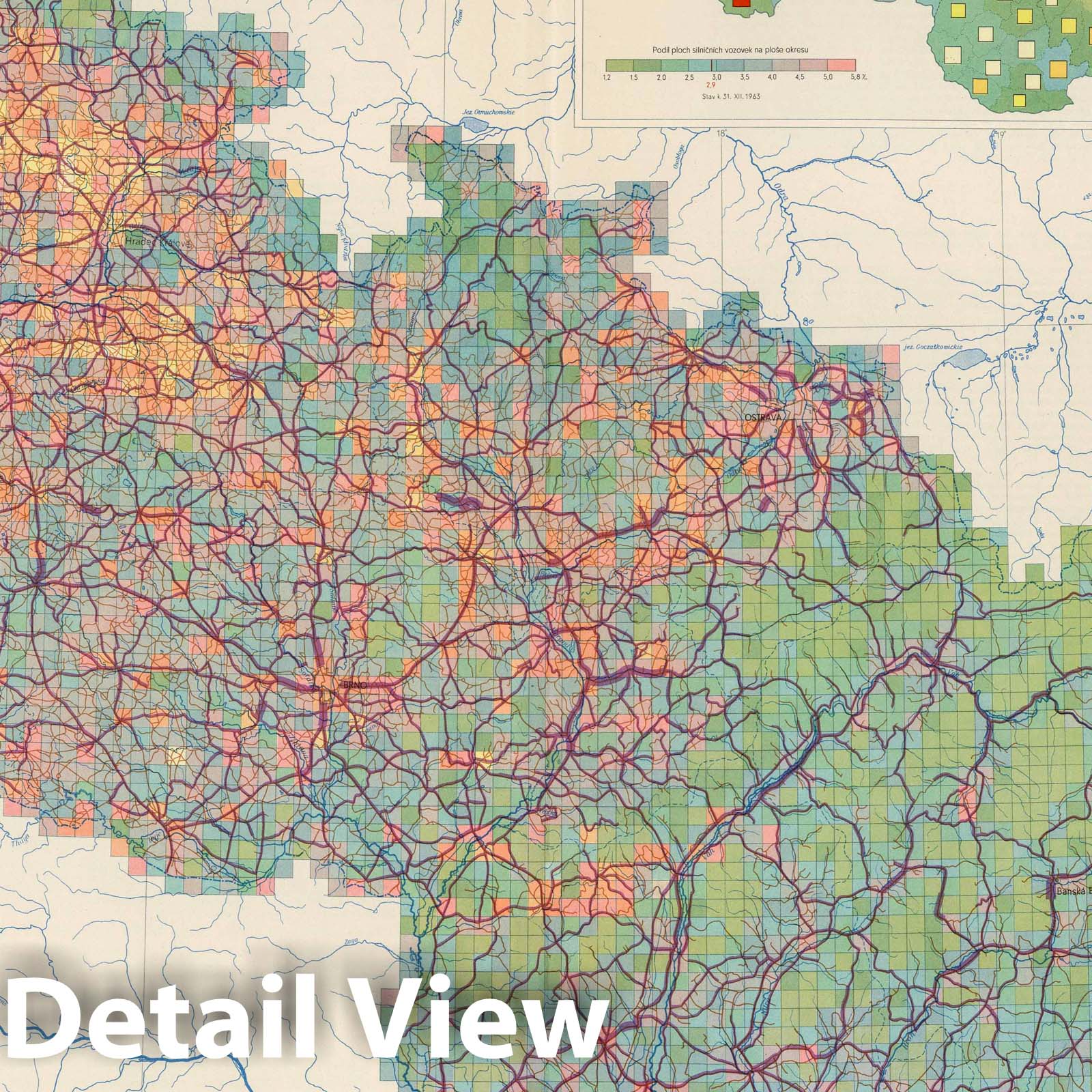 Czechoslovakia - Road Network, 1966 - Historical Map Print