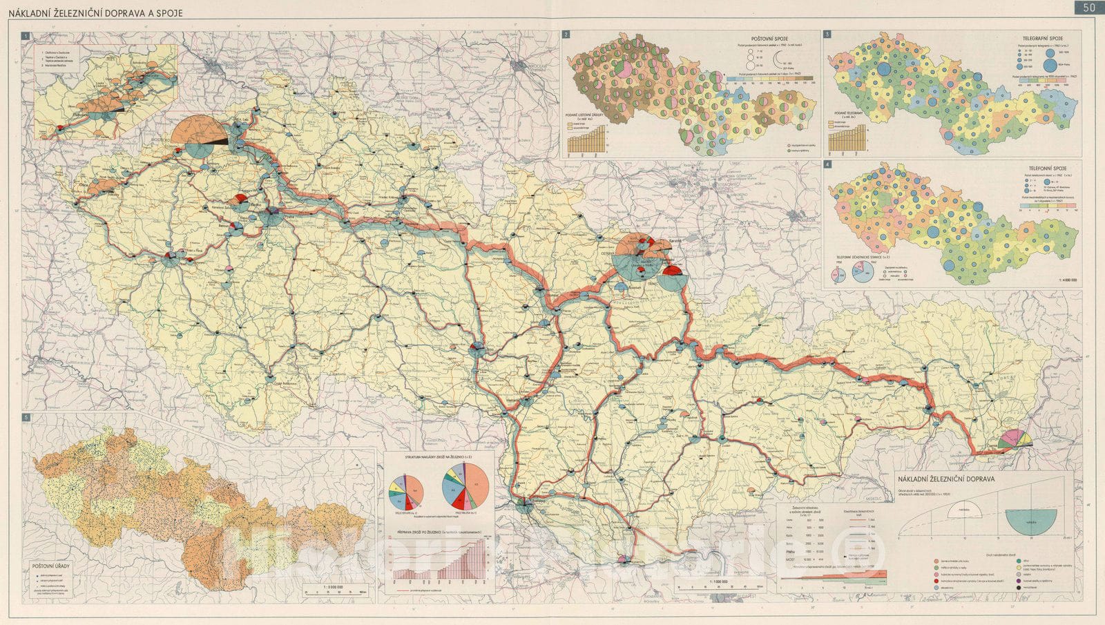 Historic Map : National Atlas - 1966 Railway Goods Traffic and Communications. - Vintage Wall Art