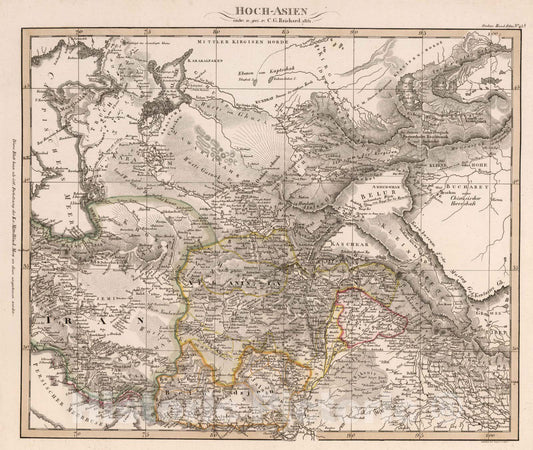 Historic Map : Central Asia 1821 Hoch-Asien , Vintage Wall Art