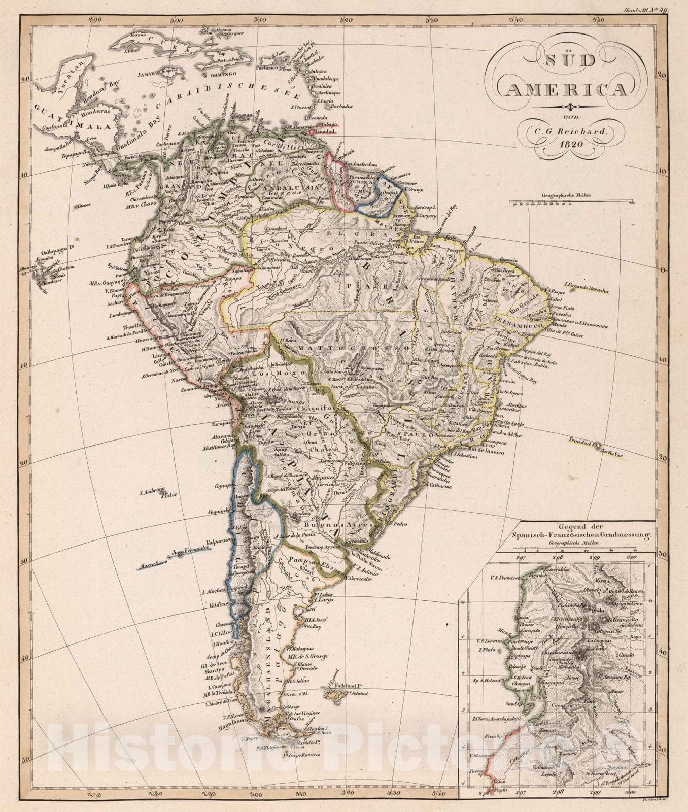 Historic Map : 1820 Sud America, 1828 - Vintage Wall Art