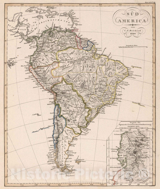 Historic Map : 1820 Sud America, 1828 - Vintage Wall Art