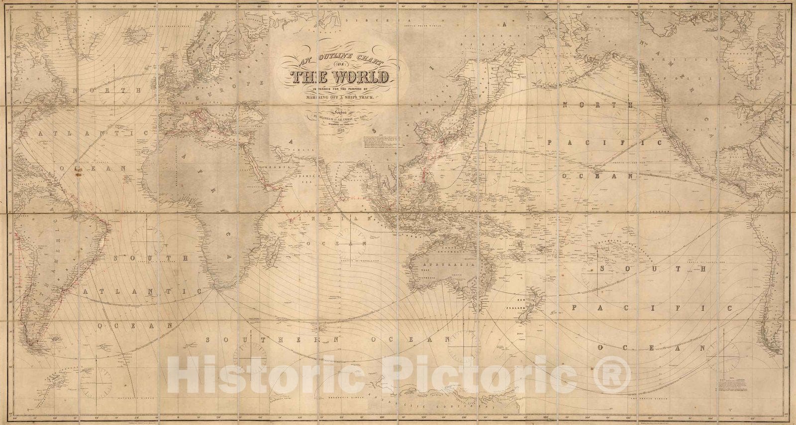 Historic Map : Case Map - 1889 An Outline Chart of the World - Vintage Wall Art