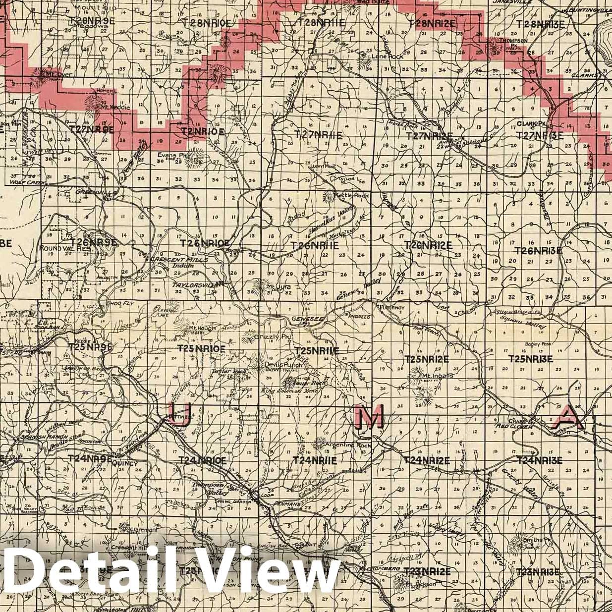 Plumas County, California - Railroad Map, 1914 - Historical Map Print