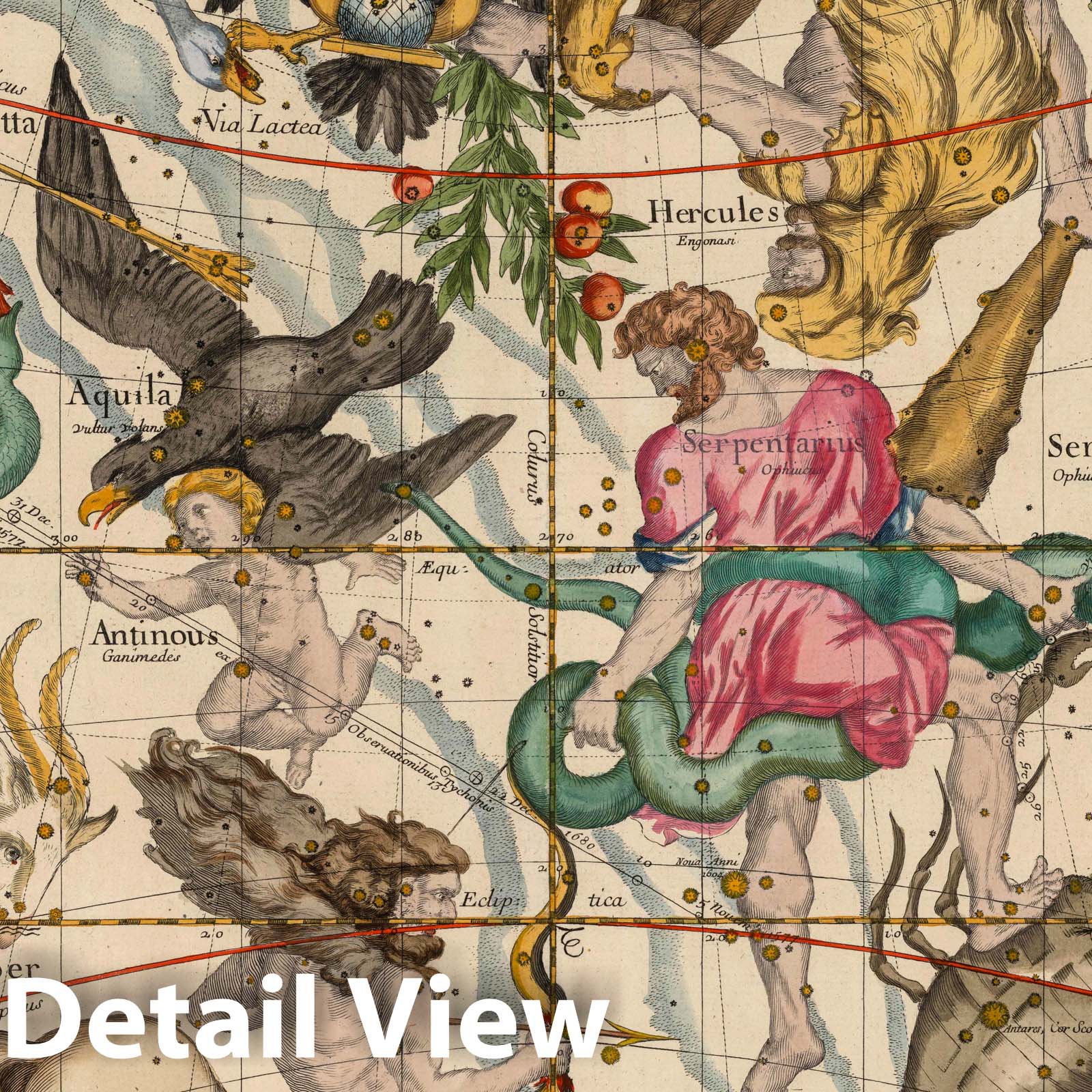 Hercules, Sagittarius and Surrounding Constellations - Celestial Map, 1693
