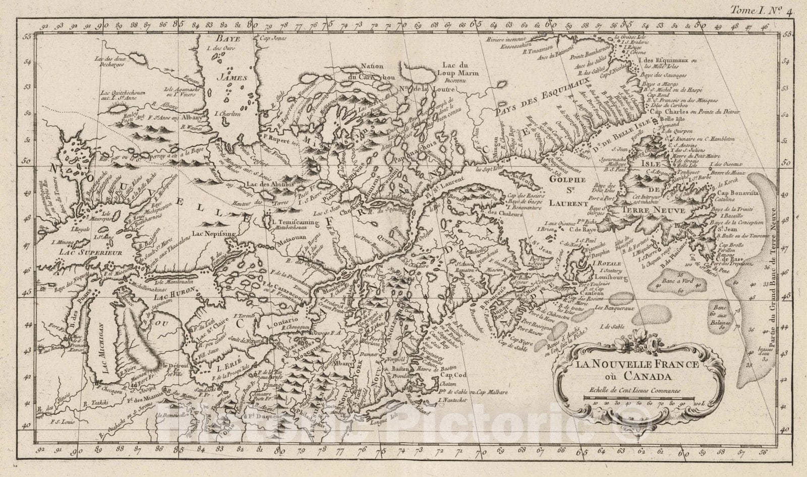 Historic Map : Canada, 1764 La Nouvelle France ou Canada , Vintage Wall Art