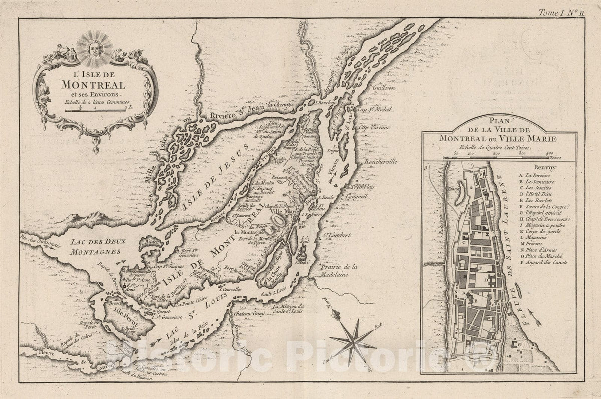 Historic Map : Montreal (Canada), 1764 L'Isle de Montreal, et ses environs , Vintage Wall Art