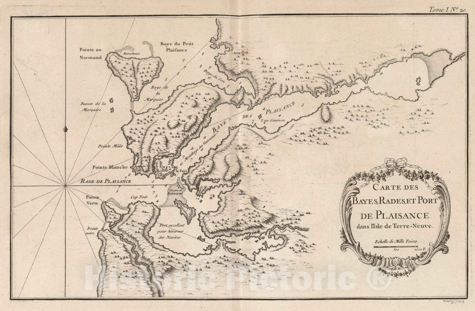 Historic Map : Newfoundland, 1764 Carte des bayes, rades, et port de Plaisance dans l'isle de Terre-Neuve , Vintage Wall Art