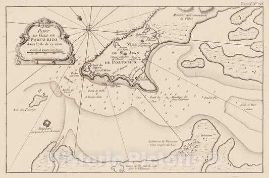 Historic Map : Puerto Rico , San Juan (P.R.), West Indies 1764 Port et ville de Porto-rico dans I'isle de ce nom. , Vintage Wall Art