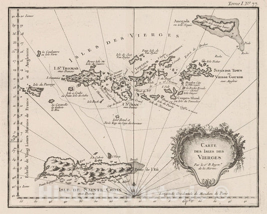 Historic Map : Virgin Islands (U.S.), , West Indies 1764 Cartes des isles des Vierges. , Vintage Wall Art