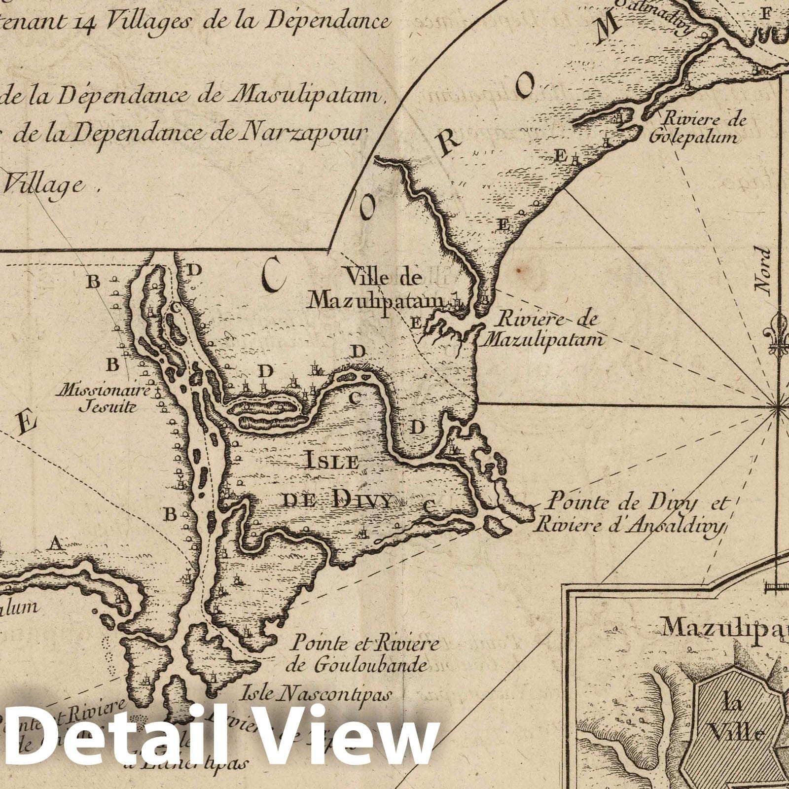 Coromandel Coast, India - Nautical Chart, 1764 by Bellin