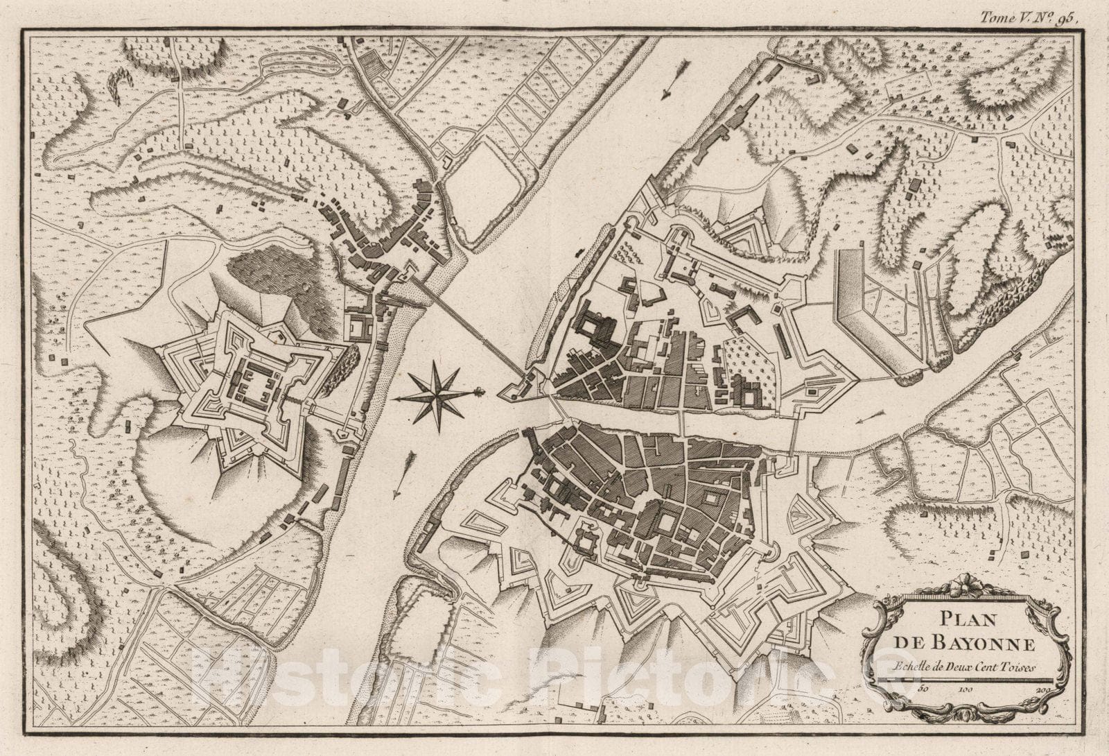 Historic Map : France , Bayonne France, Gascogne 1764 Plan de Bayonne. , Vintage Wall Art