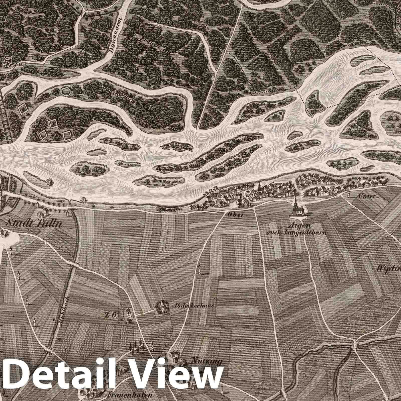 Historic Map : Austria, 1837 XIII Section. Ostlicher Theil des Tullnerfeldes. Umgebungen von Tulln. Hollnsteiner del. F. Mehl sc. , Vintage Wall Art