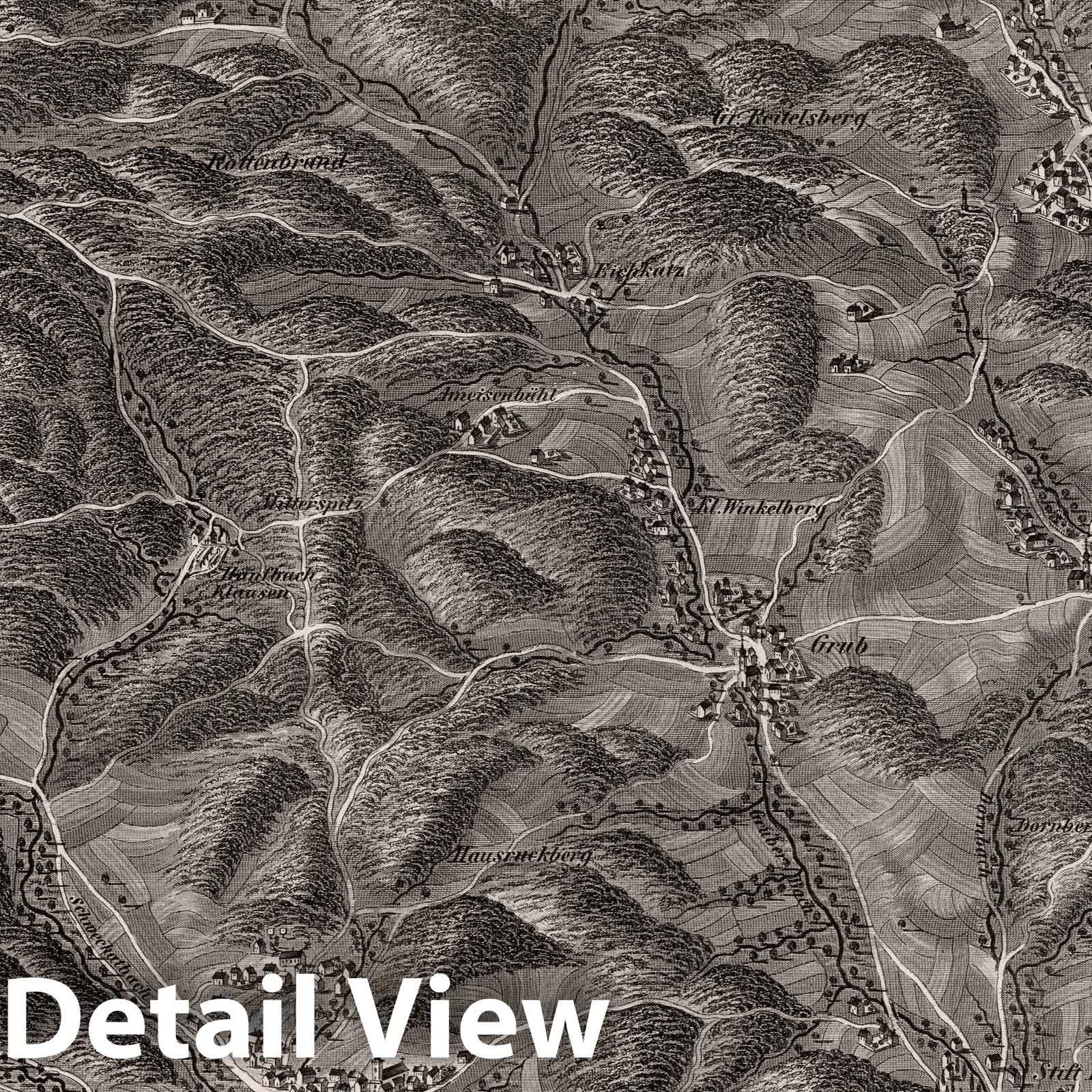 Historic Map : Austria, 1837 XXII Section. Umgebung von Heiligenkreuz und Klausen Leopoldsdorf V.U.W.W. J. Hollnsteiner del. F. Mehl sculp. , Vintage Wall Art