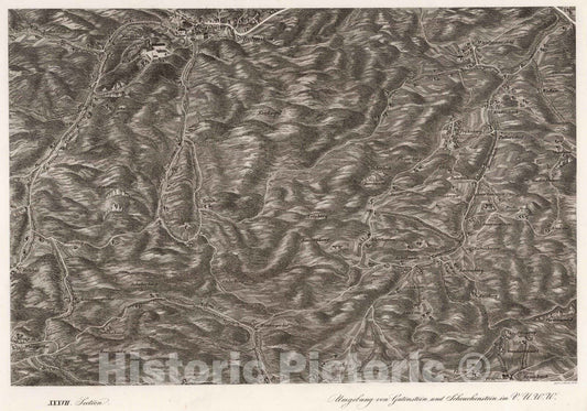 Historic Map : Austria, 1837 XXXVII Section. Umgebung von Gutenstein und Scheuchenstein im V.U.W.W. gest v. J.Hyrtl 1838. , Vintage Wall Art