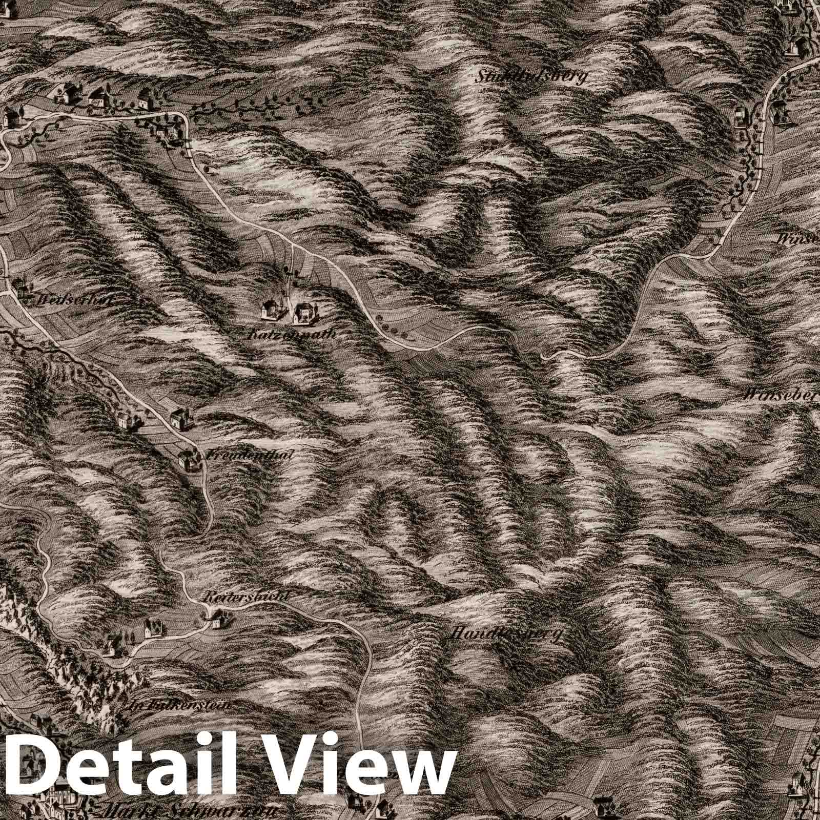 Schwarzau and Hollenthal, Austria - Bird's Eye View, 1837 - Historical Map Print