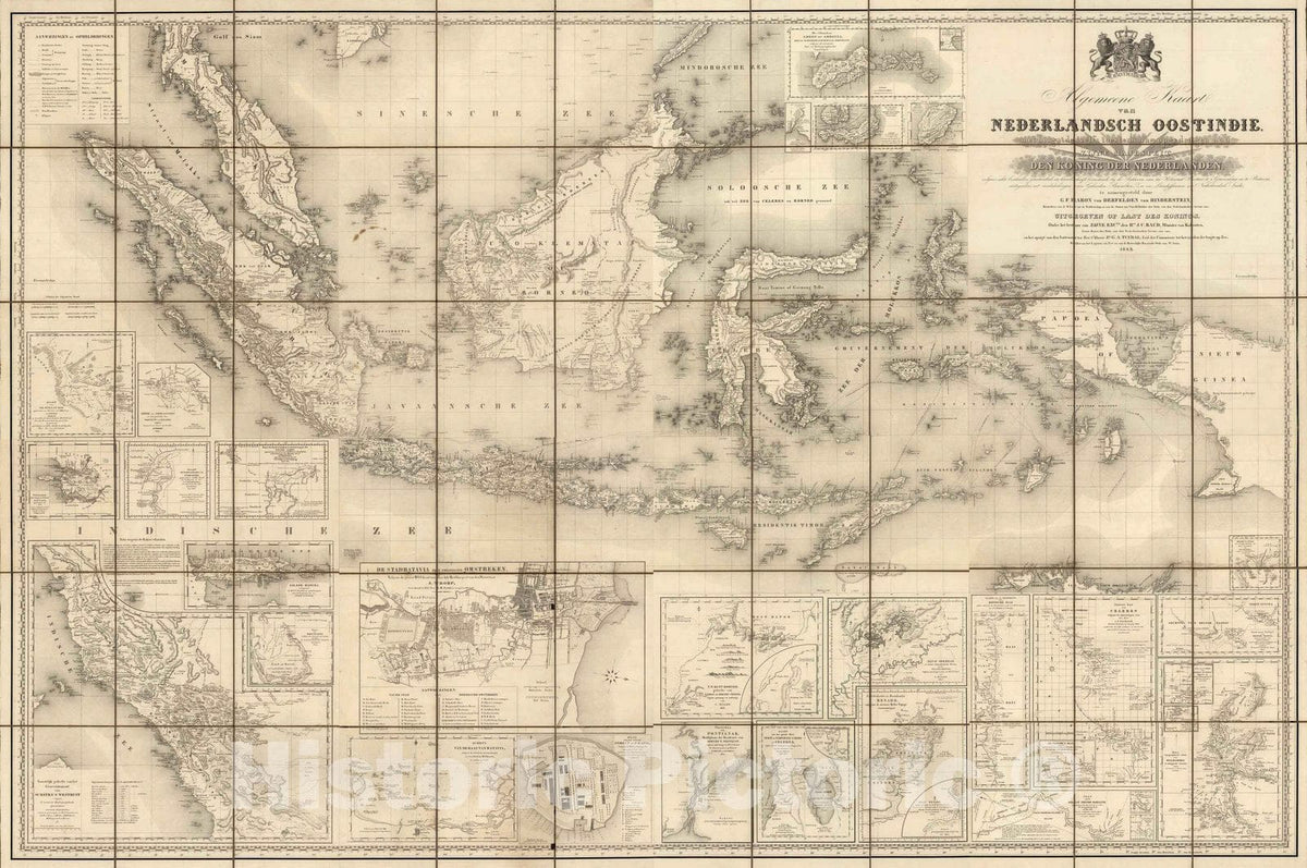 Historic Map : Case Map - 1842 Composite: (Sheets 1-8) Ugemeene Kaart van Nederlandsch Oostindie (East Indies). - Vintage Wall Art