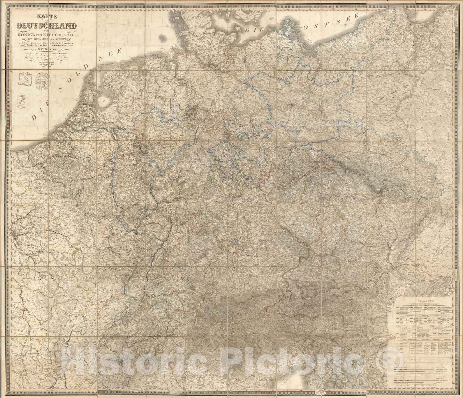 Historic Map : Case Map - 1855 Composite Map: Karte von Deutschland dem Konigr. der Niederlande dem Kgr. Belgien, der Schweiz. - Vintage Wall Art