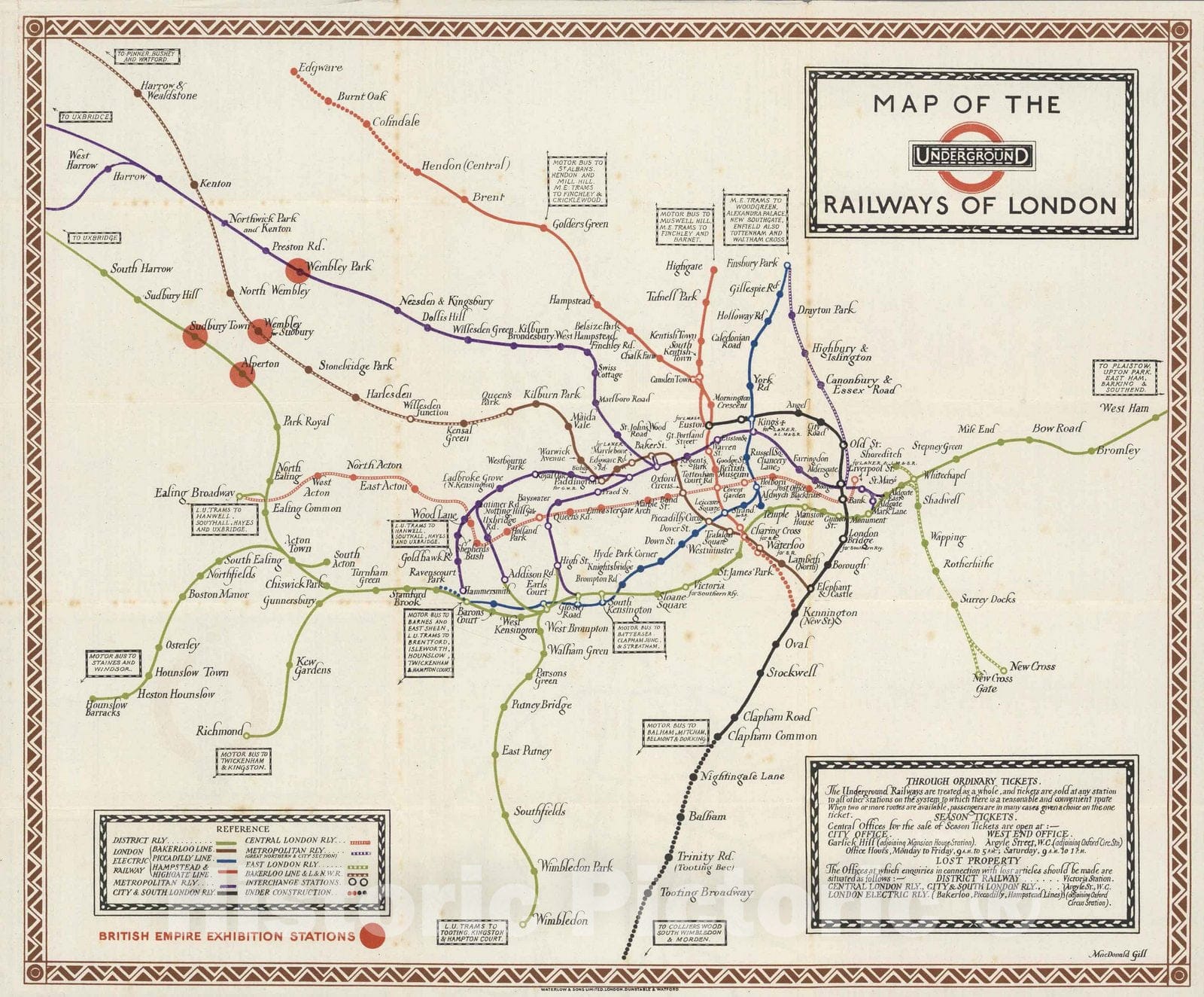 Historic Map : 1923 Map of the underground railways of London - Vintage Wall Art