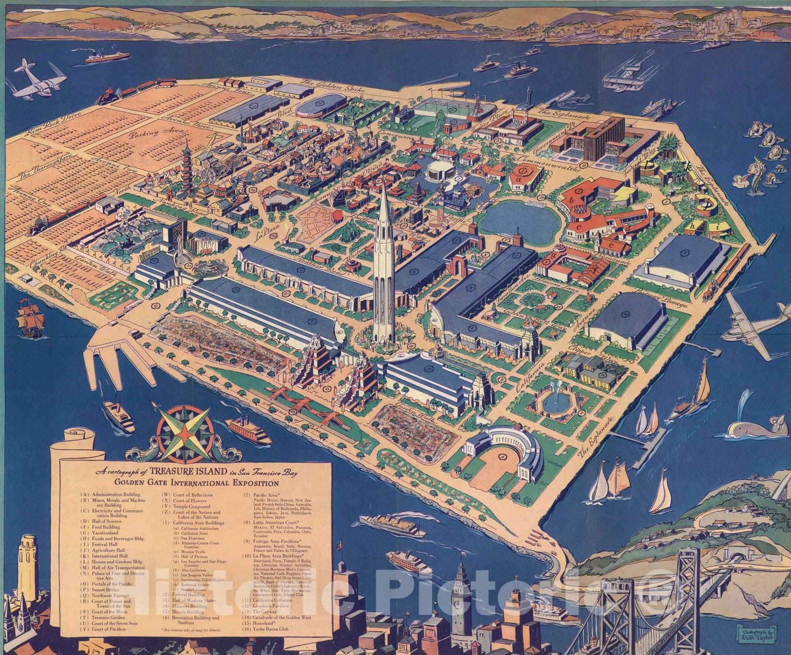 Historic Map : Guide Book - 1939 A cartograph of Treasure Island in San Francisco Bay - Vintage Wall Art
