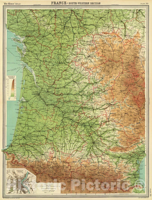 Historic Map : 1922 France - south-western section; Bordeaux. - Vintage Wall Art