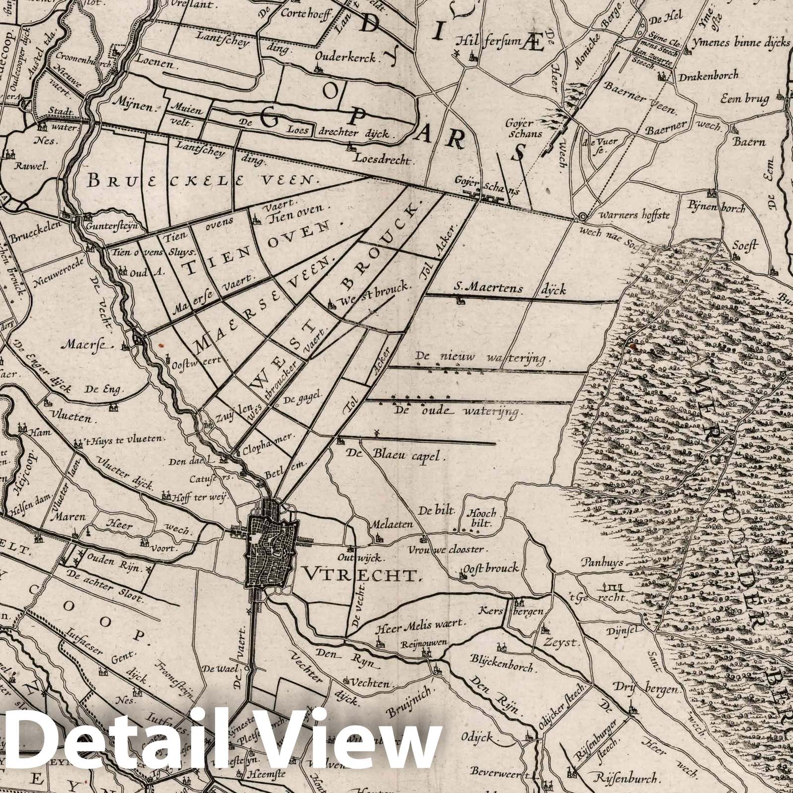 Utrecht, Netherlands 1630 Historical Map Print