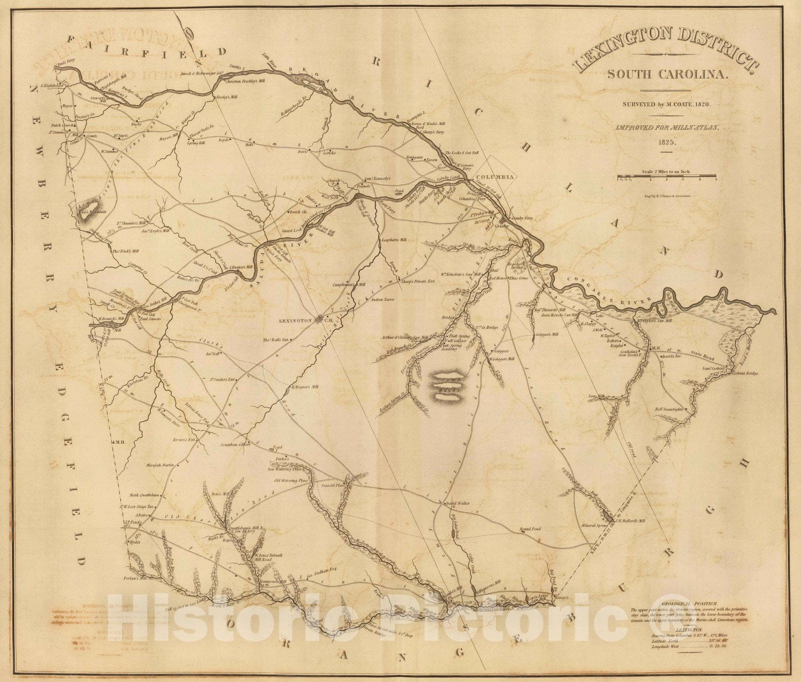 Historic Map : 1825 Lexington District, South Carolina. - Vintage Wall Art