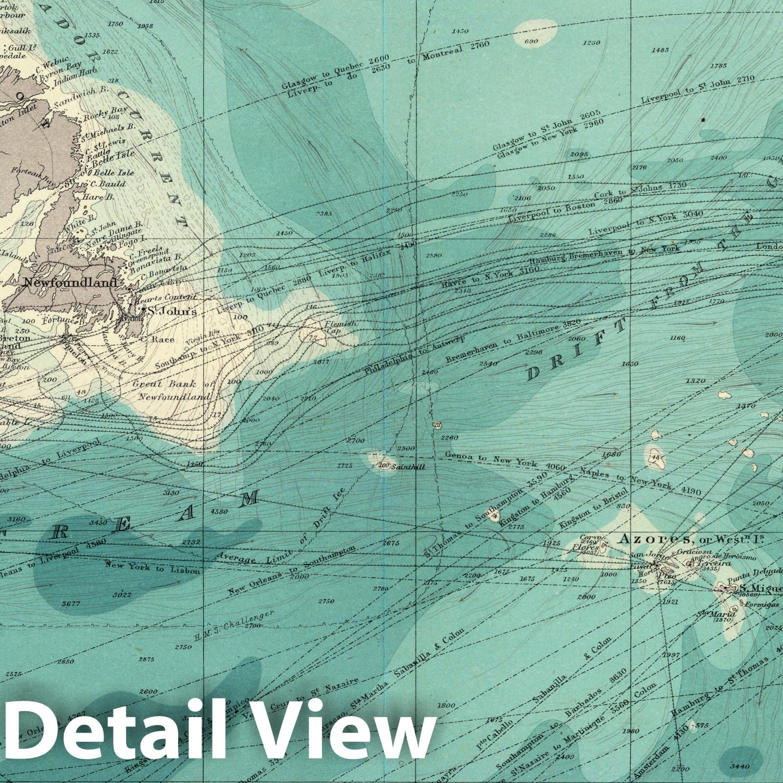 North Atlantic Ocean Nautical Chart 1922 - Historical Map Print