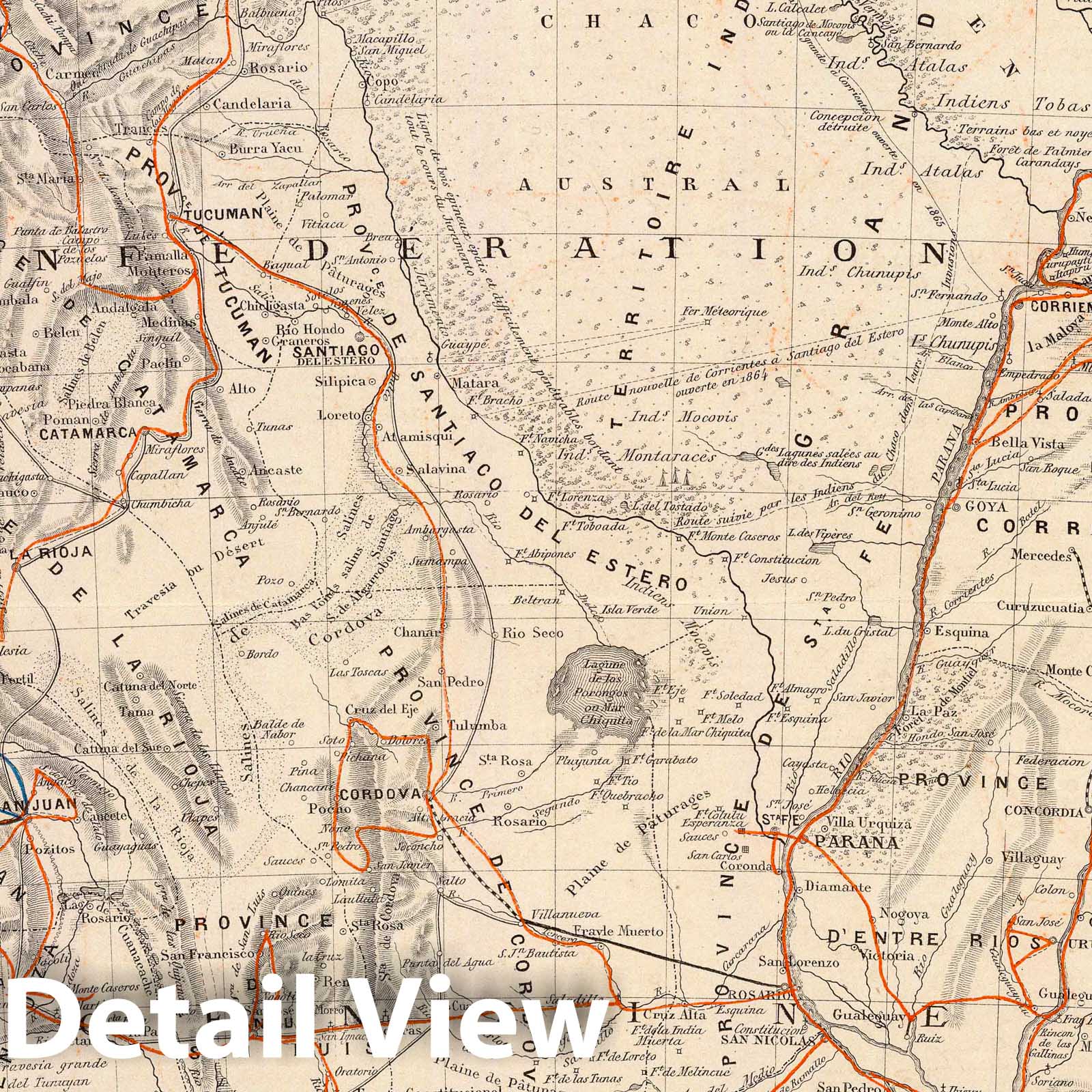 Argentina - Railroad Map, 1873 - Historical Map Print