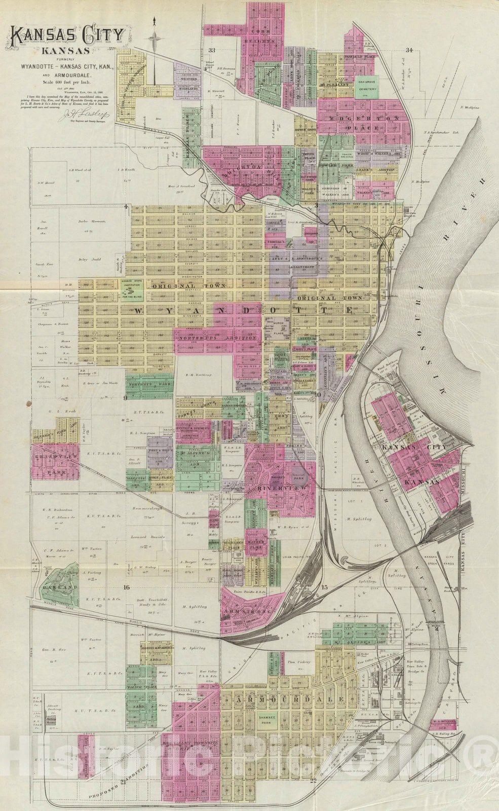 Historic Map : 1887 Kansas City, Kansas. - Vintage Wall Art