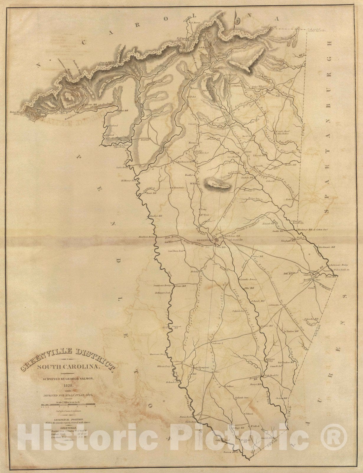 Historic Map : 1825 Greenville District, South Carolina. - Vintage Wall Art