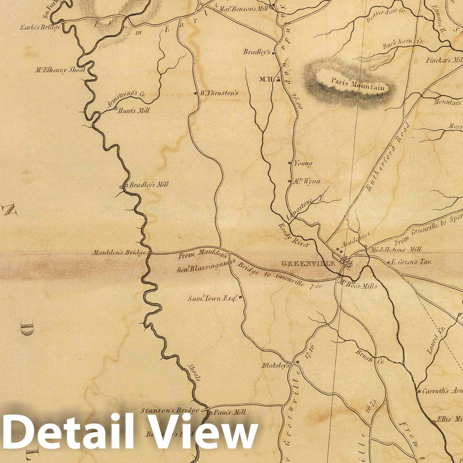 Greenville District, South Carolina - Road Map, 1825 - Mills' Atlas