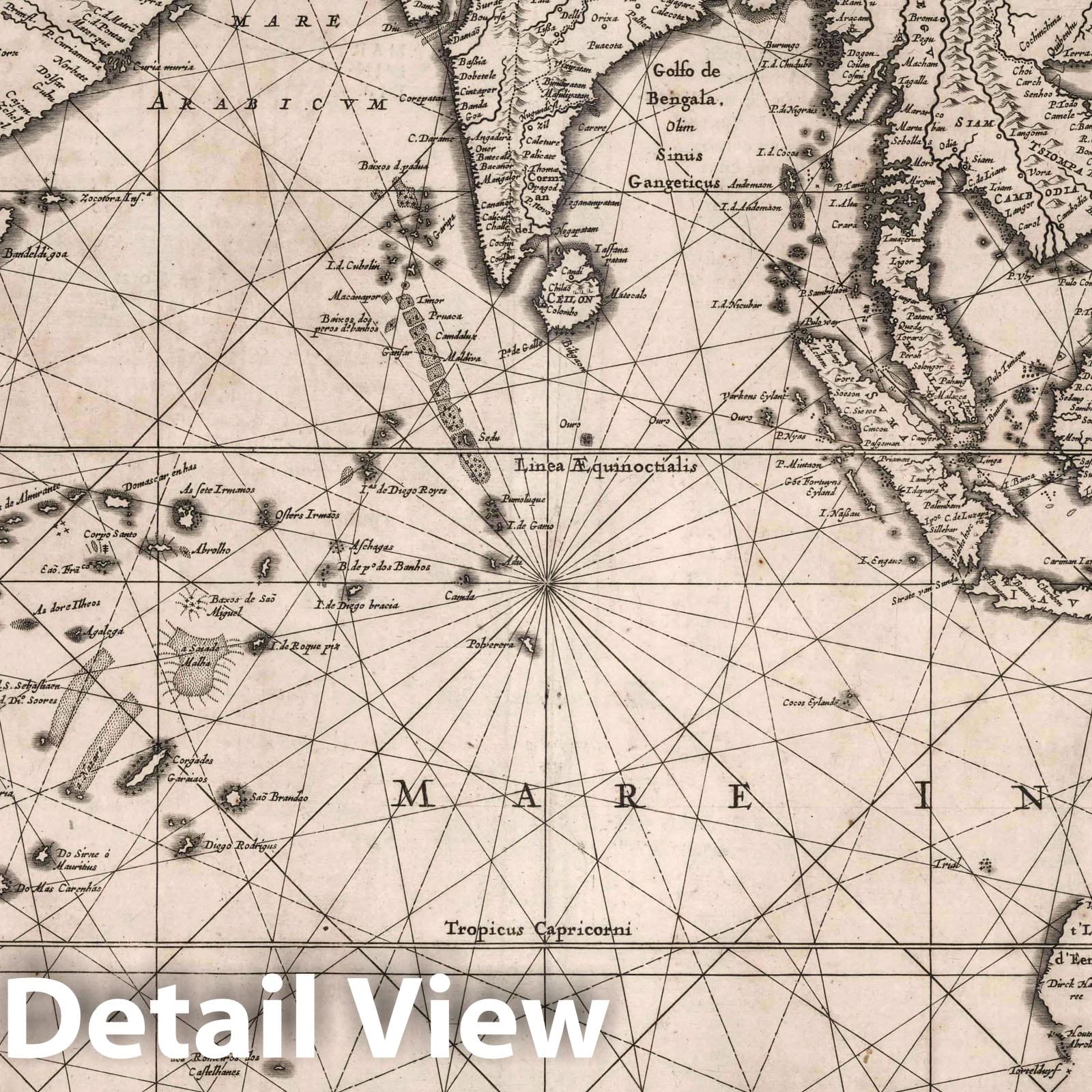 Indian Ocean Nautical Chart, 1650 - Historical Map Print