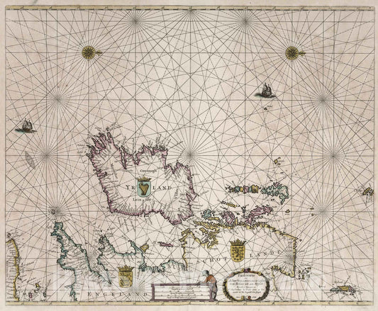 Historic Map : Ireland, Irish Sea 1666 Paskaarte om Achter Yrlandt. , Vintage Wall Art