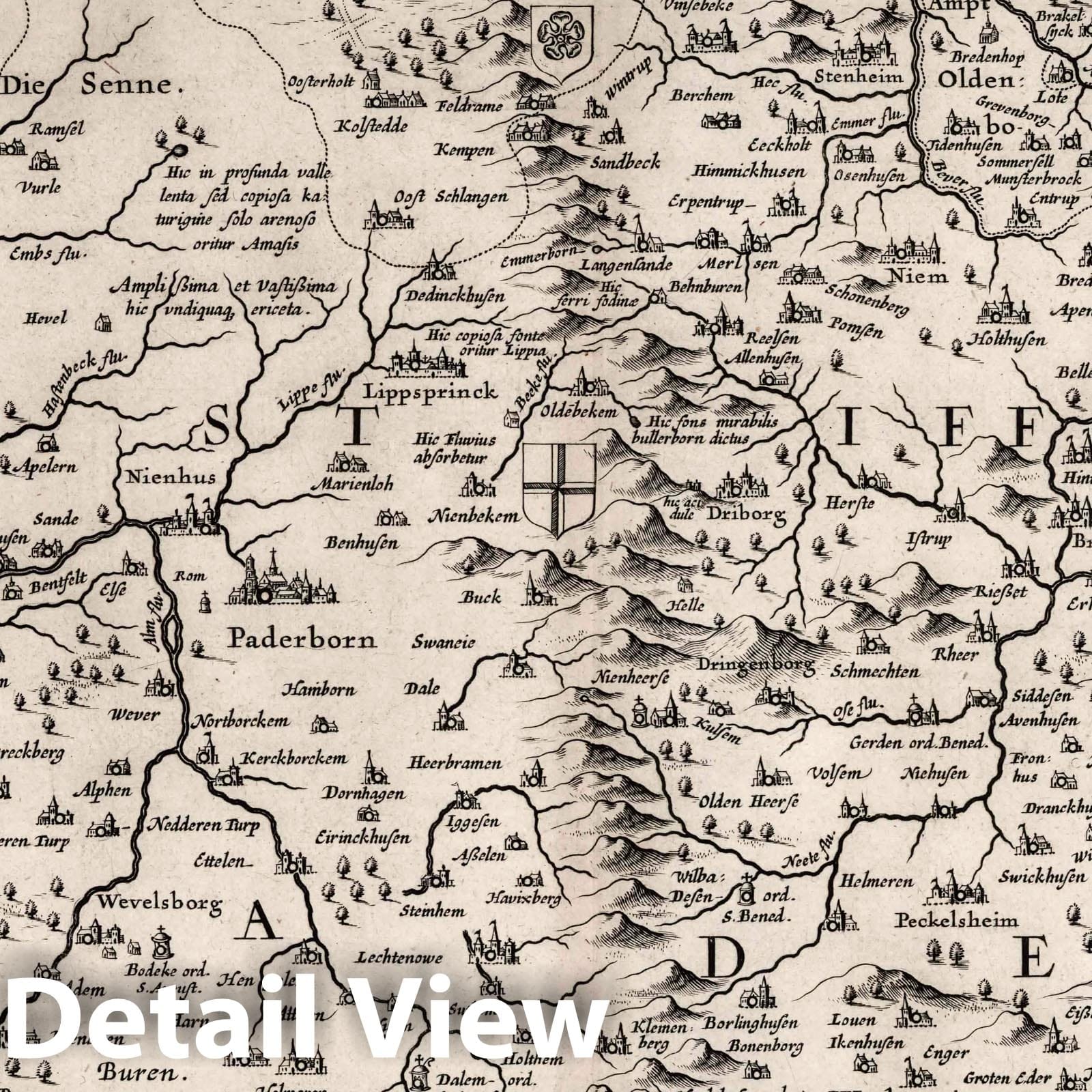 Paderborn, Germany 1630 - Historical Map Print