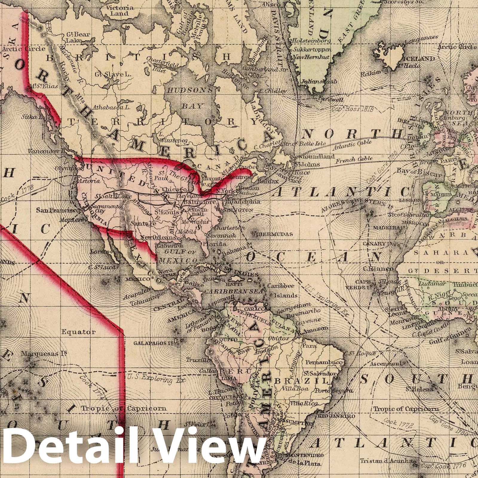 World on the Mercator Projection, 1874 - Historical Map Print