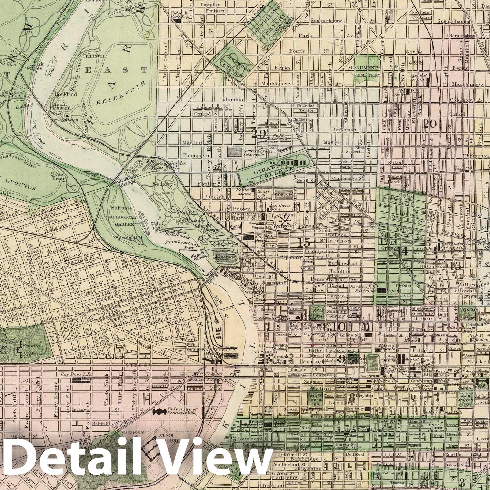 Philadelphia and Camden, Pennsylvania 1874 Historical Map Print