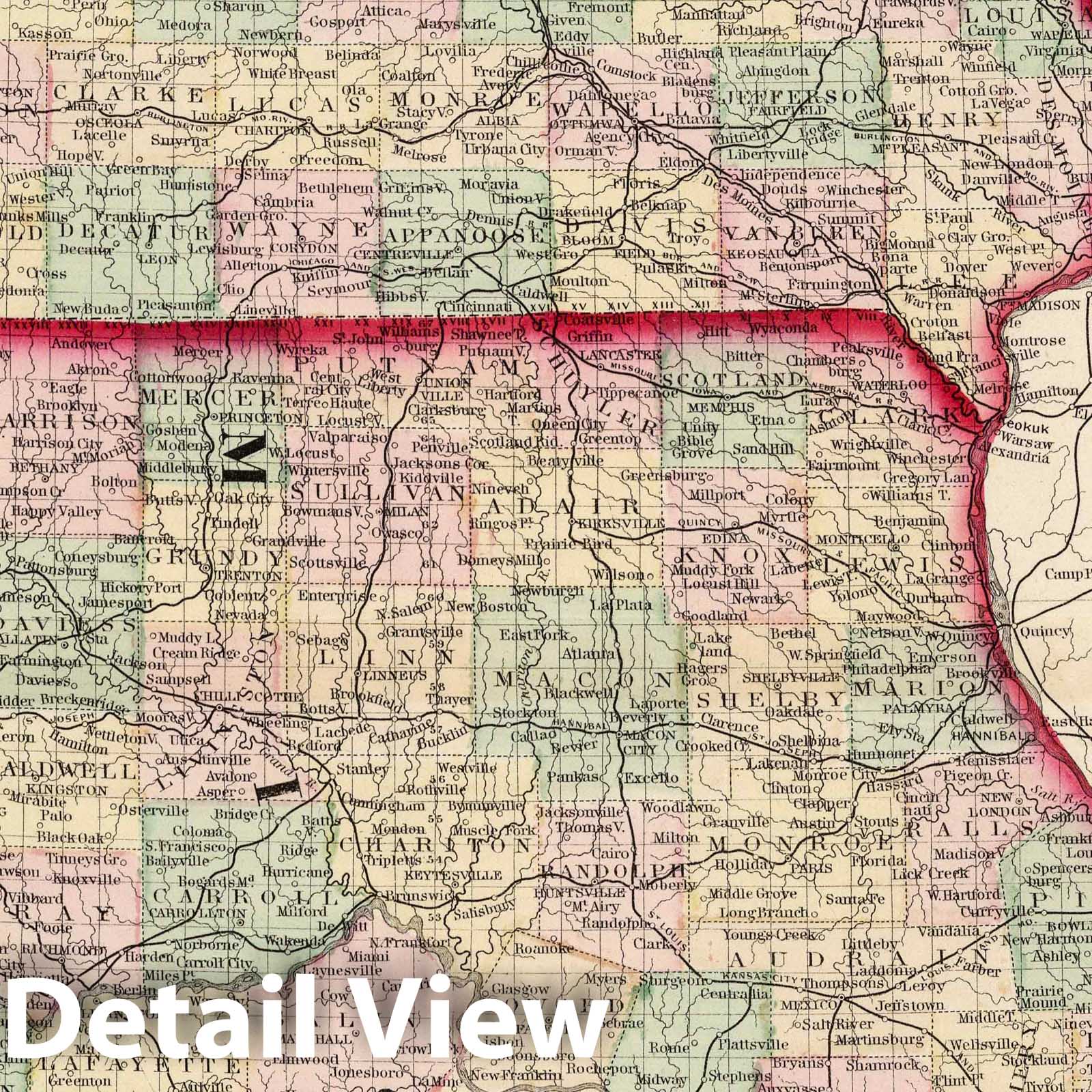 Iowa and Missouri, 1874 - Historical County and Township Map