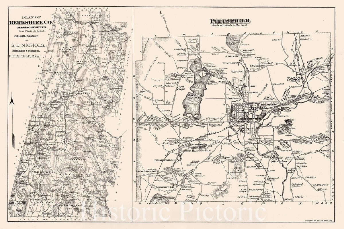 Berkshire County, Massachusetts 1876 Topographic Map Print