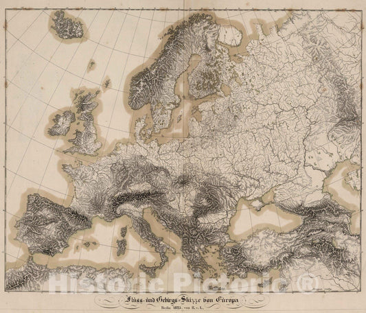 Historic Map : School Atlas - 1825 Fluss - und Gebirgs Skizze von Europa. - Vintage Wall Art