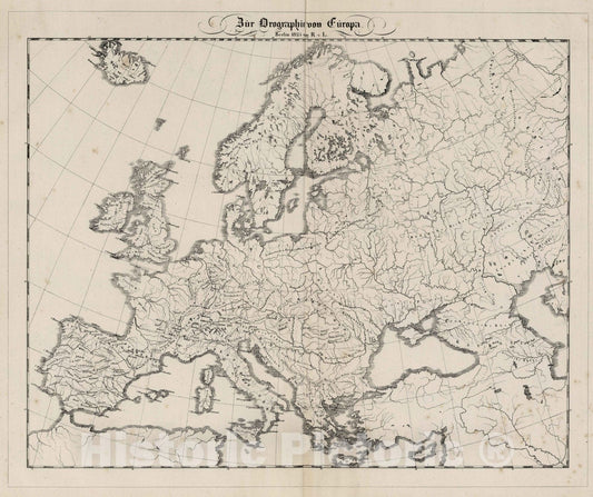 Historic Map : School Atlas - 1825 Bur Orographie von Europe. - Vintage Wall Art